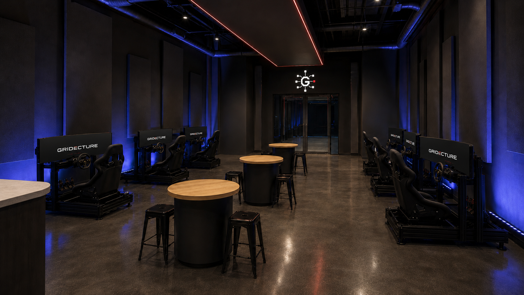Complete six-station sim racing venue